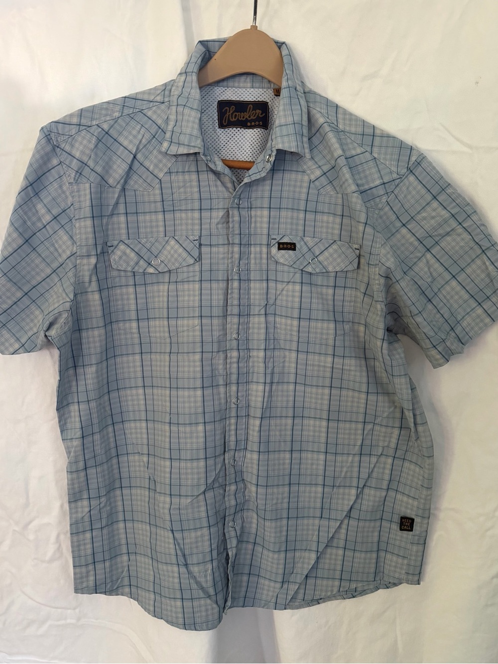 Howler Brothers Men's Light Blue Plaid Short-Sleeve Shirt size Medium